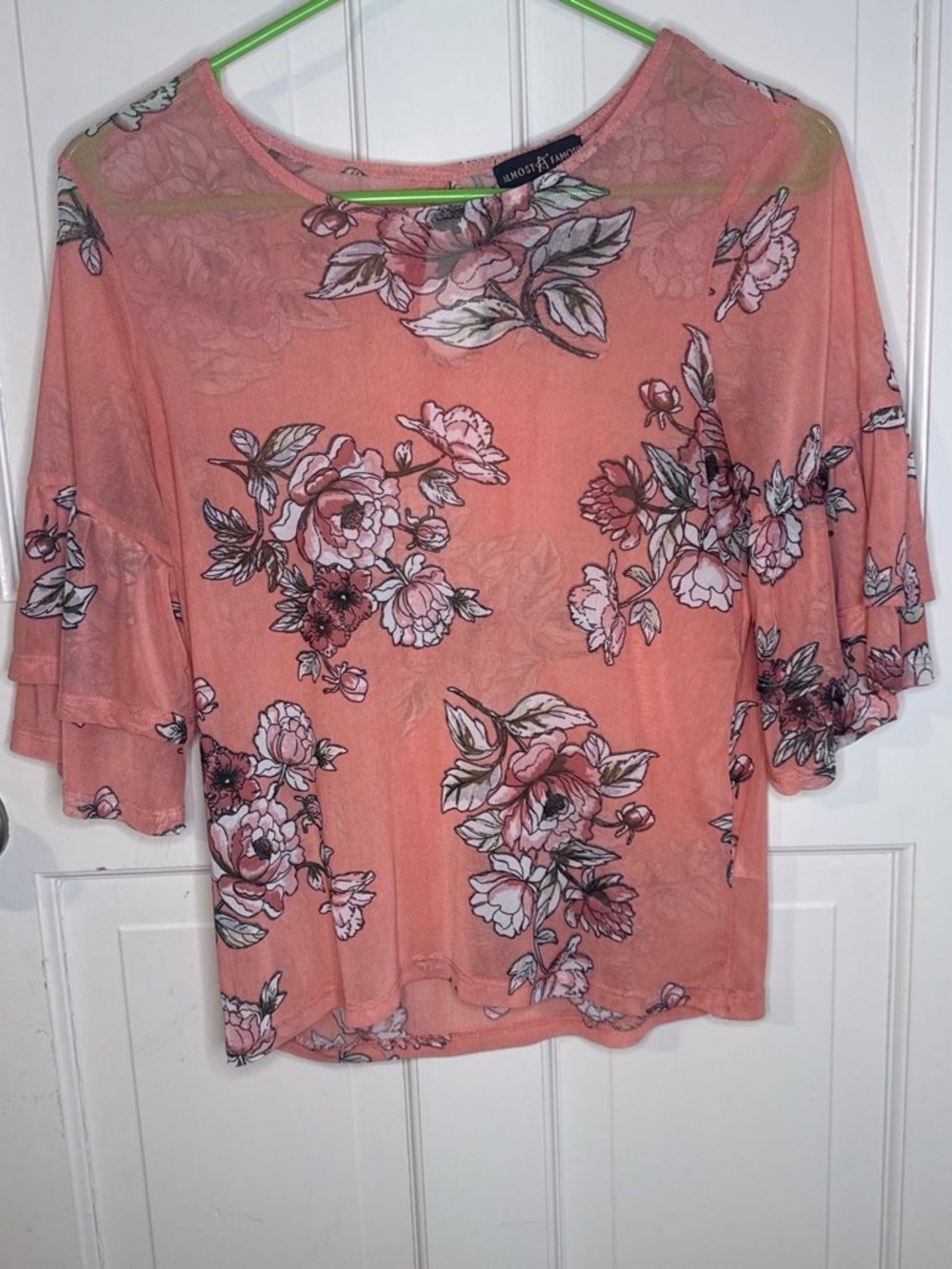 Almost Famous Peach Floral Ruffle Sleeve Blouse